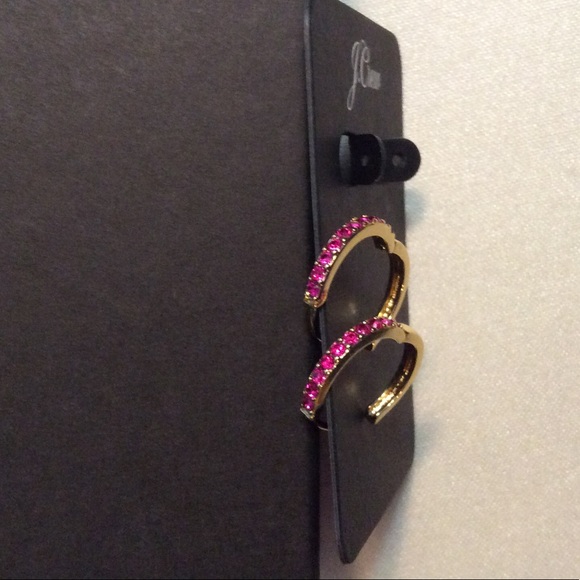 JCREW Small Pave’ Huggie Hoop Earrings NWT OS Pink - Picture 3 of 8